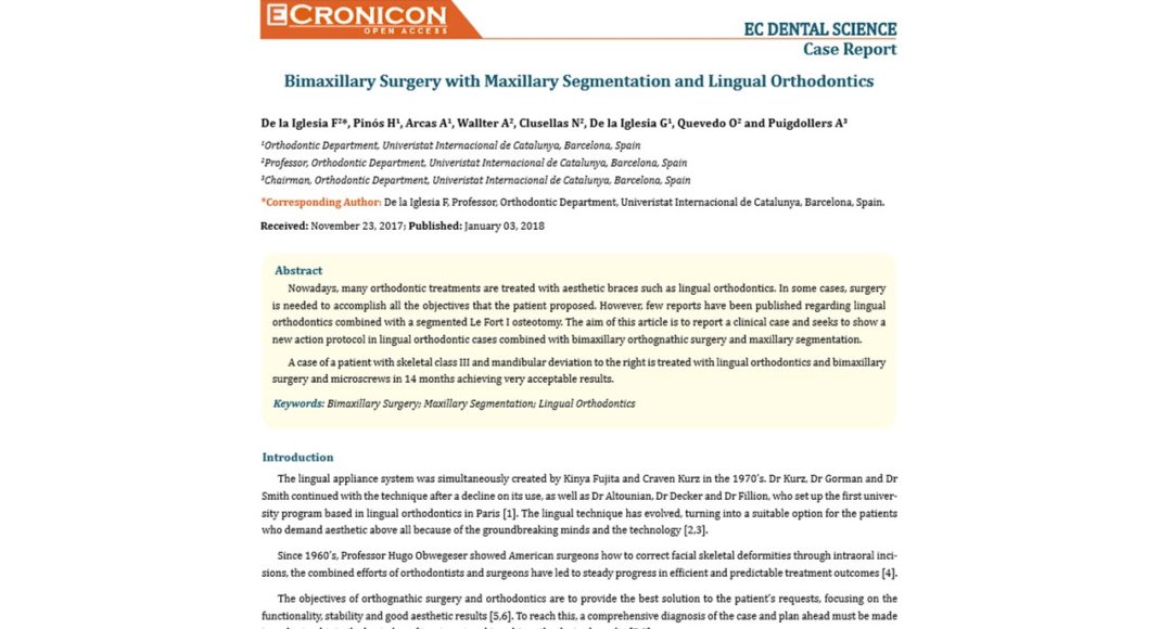 Foto 1 del artículo sobre ortodoncia lingual y cirugía ortognática publicado en la revista Dental Science 2018